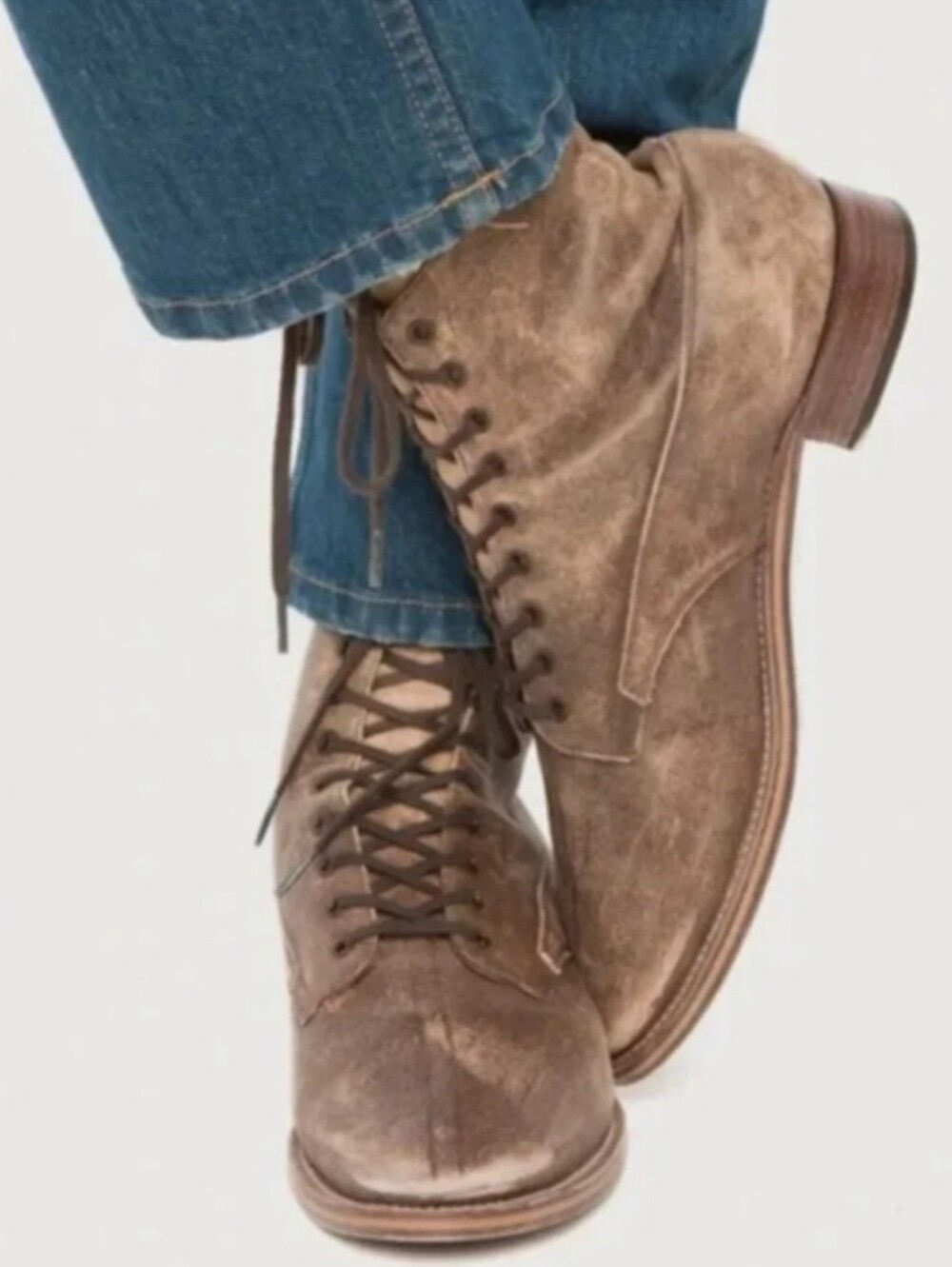 Boxcar Distressed Brown Lace-Up Leather Ankle Boots - Picture 7 of 11